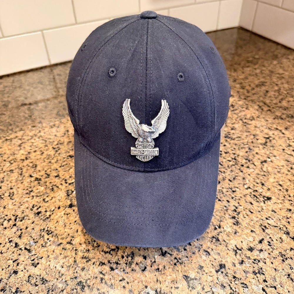 Vtg Harley-Davidson Hat Baseball Cap Men's L/XL Navy Blue Cotton Eagle Emblem